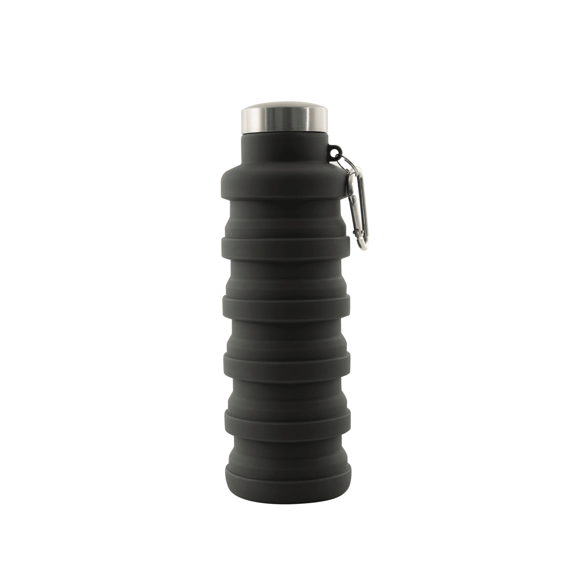 Faltbare Trinkflasche aus Silikon, 500 ml, dunkelgrau, mit Karabinerha