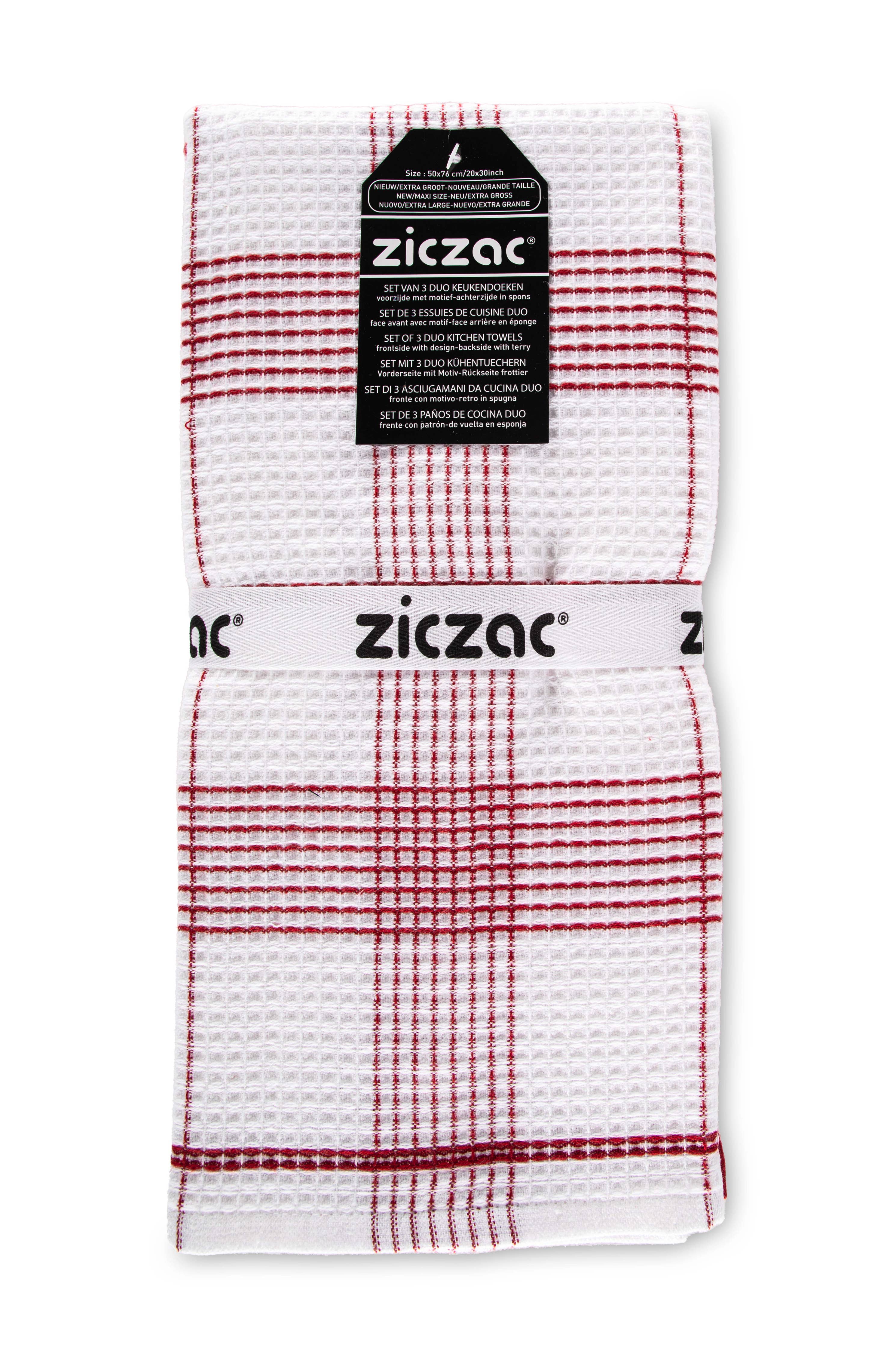 Kitchen towel ZicZac - Culinary dual function - with terry cloth on the inside - set of 3
