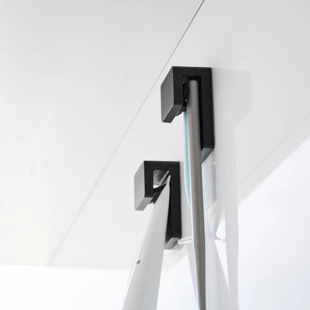 Yamazaki - Toothbrush and tube holder set of 2 - with adhesive hook black or white