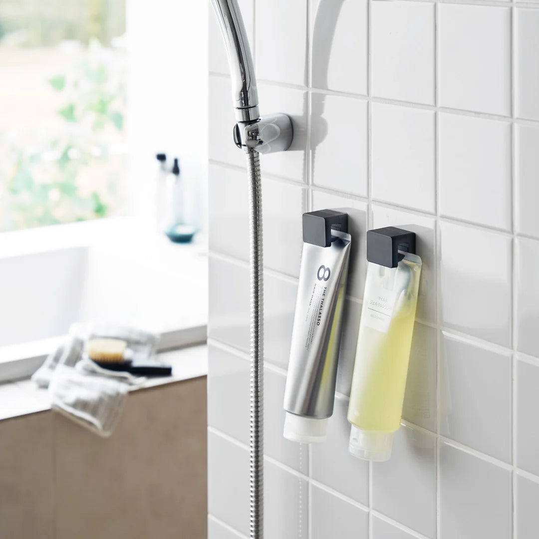 Yamazaki - Toothbrush and tube holder set of 2 - with adhesive hook black or white