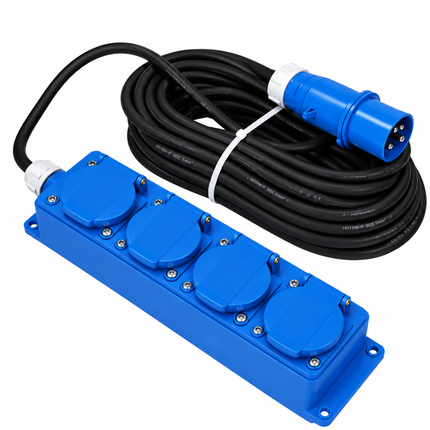 Quatro Unit CEE 4-fach-Schuko-Steckdosenleiste mit 20 Meter Kabel und CEE-Stecker – Haba