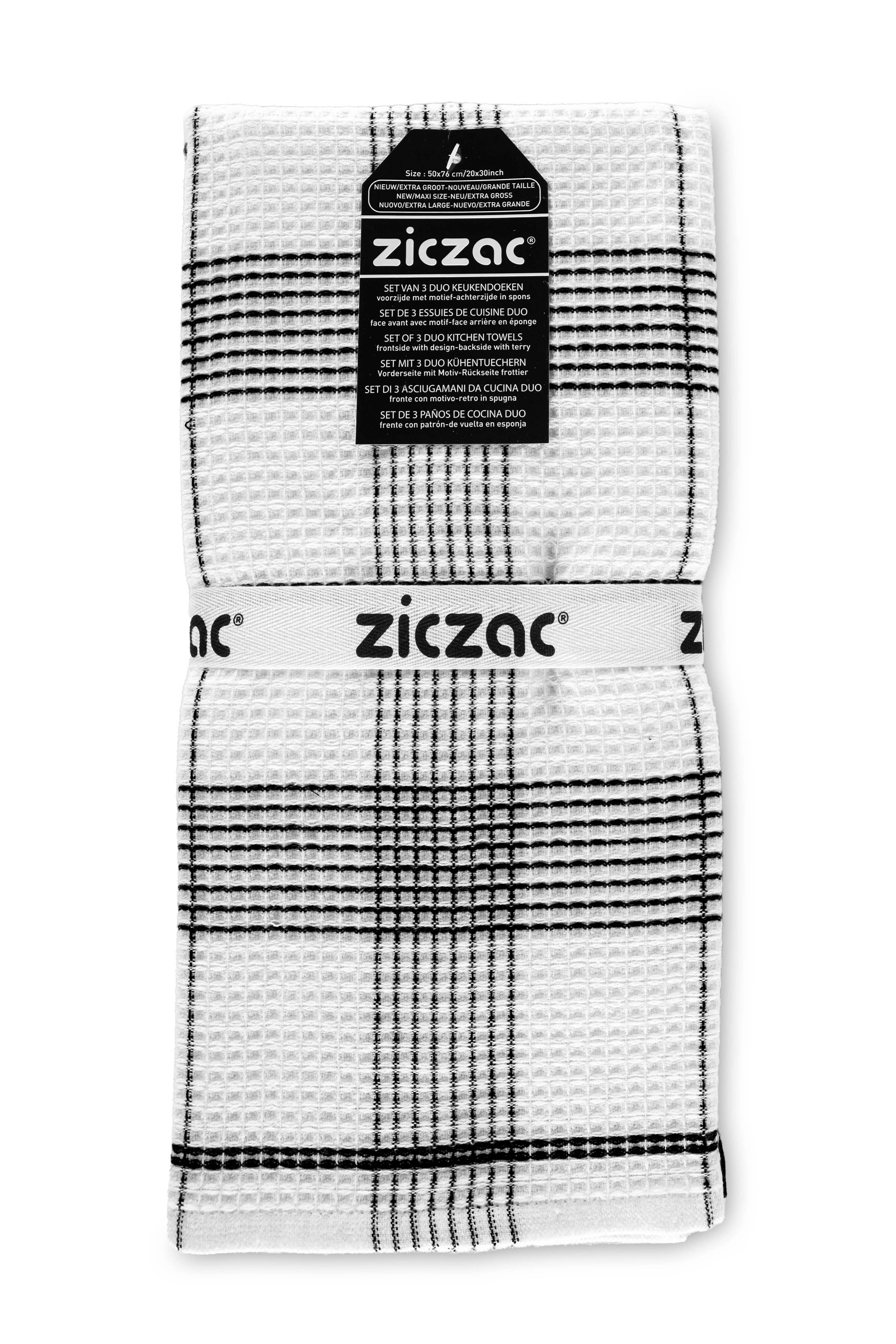 Kitchen towel ZicZac - Culinary dual function - with terry cloth on the inside - set of 3