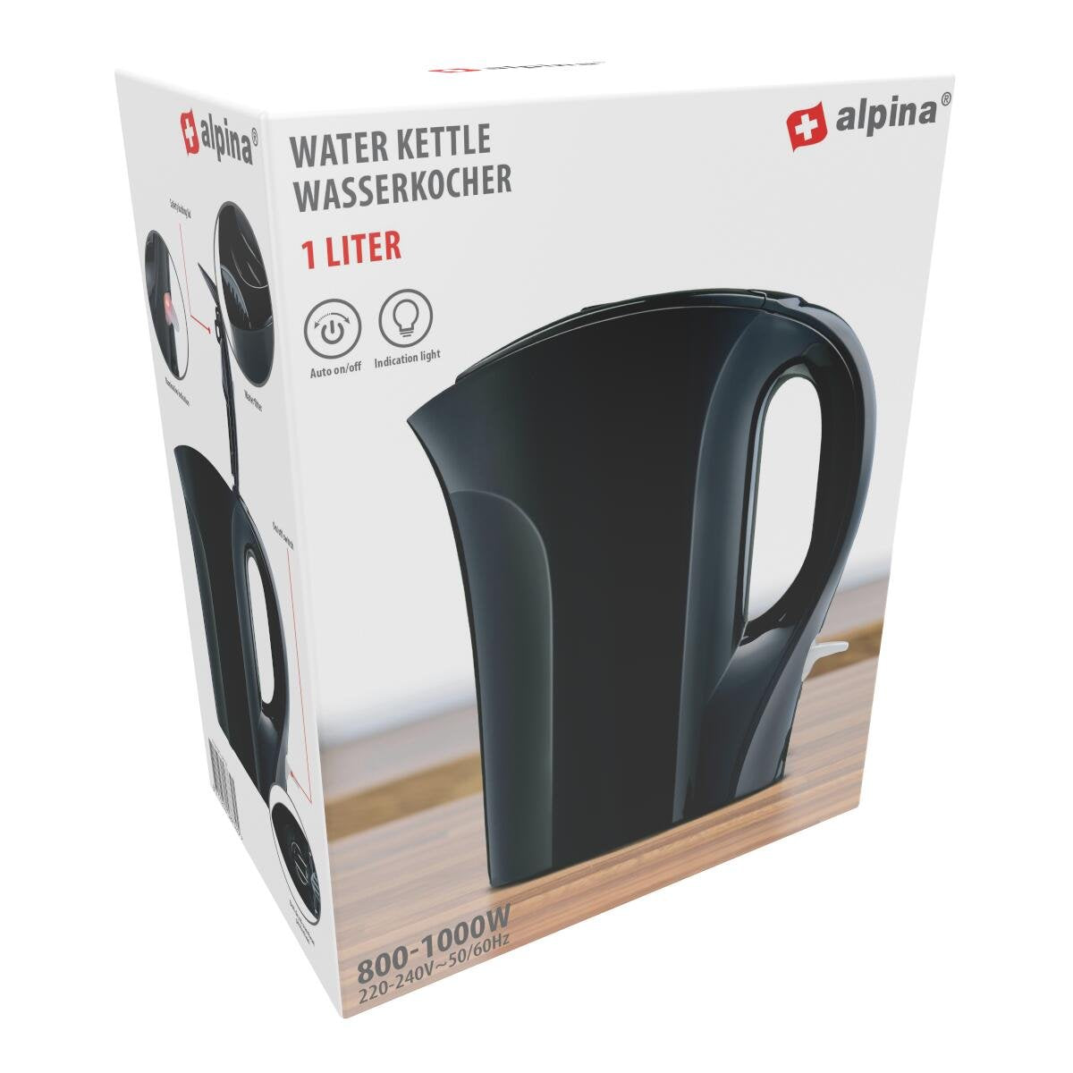 Bouilloire Alpina 1 L 800-1000 W blanc - noir