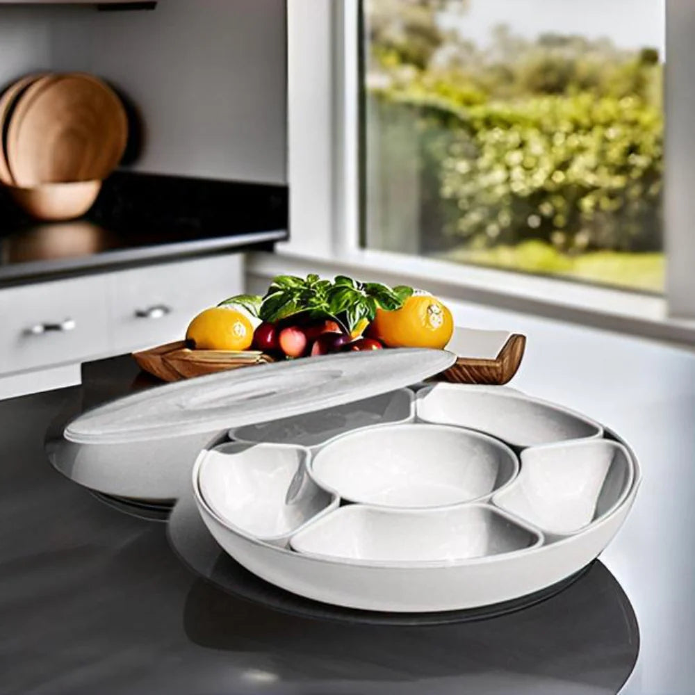 Apero platter 9-piece - with Lazy Susan base with lockable lid