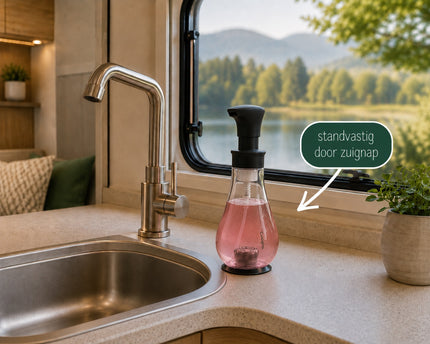 Foam soap dispenser with suction cup for stability on the road - Cuisipro