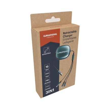 GRUNDIG Retractable Charger 3-in-1 - één kabel voor al je apparaten onderweg