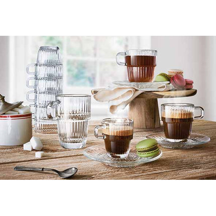 Barshine Coffee Cups—stackable—tempered glass—available in 2 sizes—Bormioli Rocco