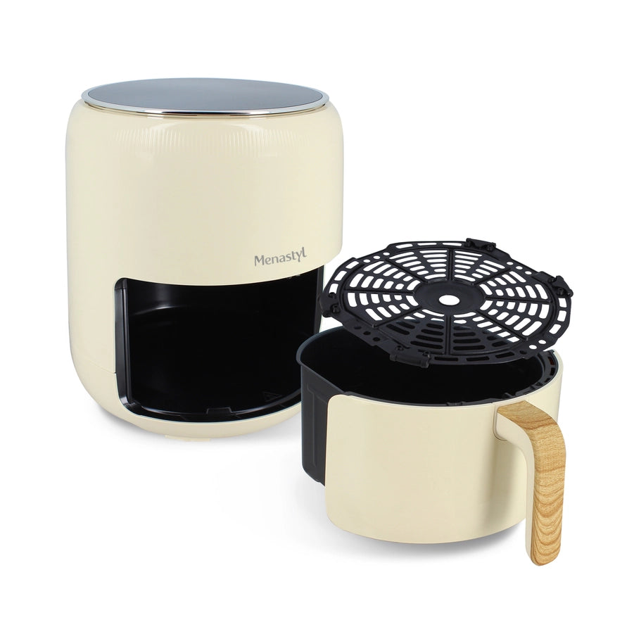 Menastyl airfryer 4,5 l  met handgreep in houtlook - verschillende kleuren