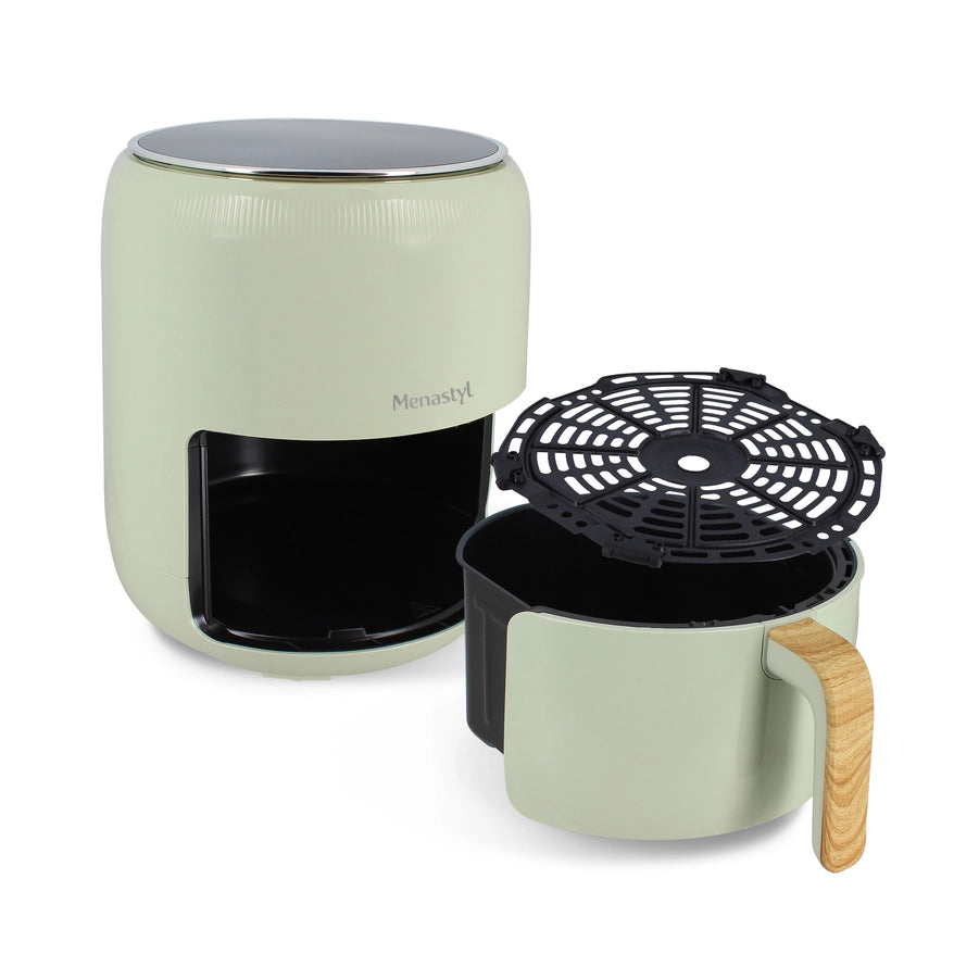Menastyl airfryer 4,5 l  met handgreep in houtlook - verschillende kleuren