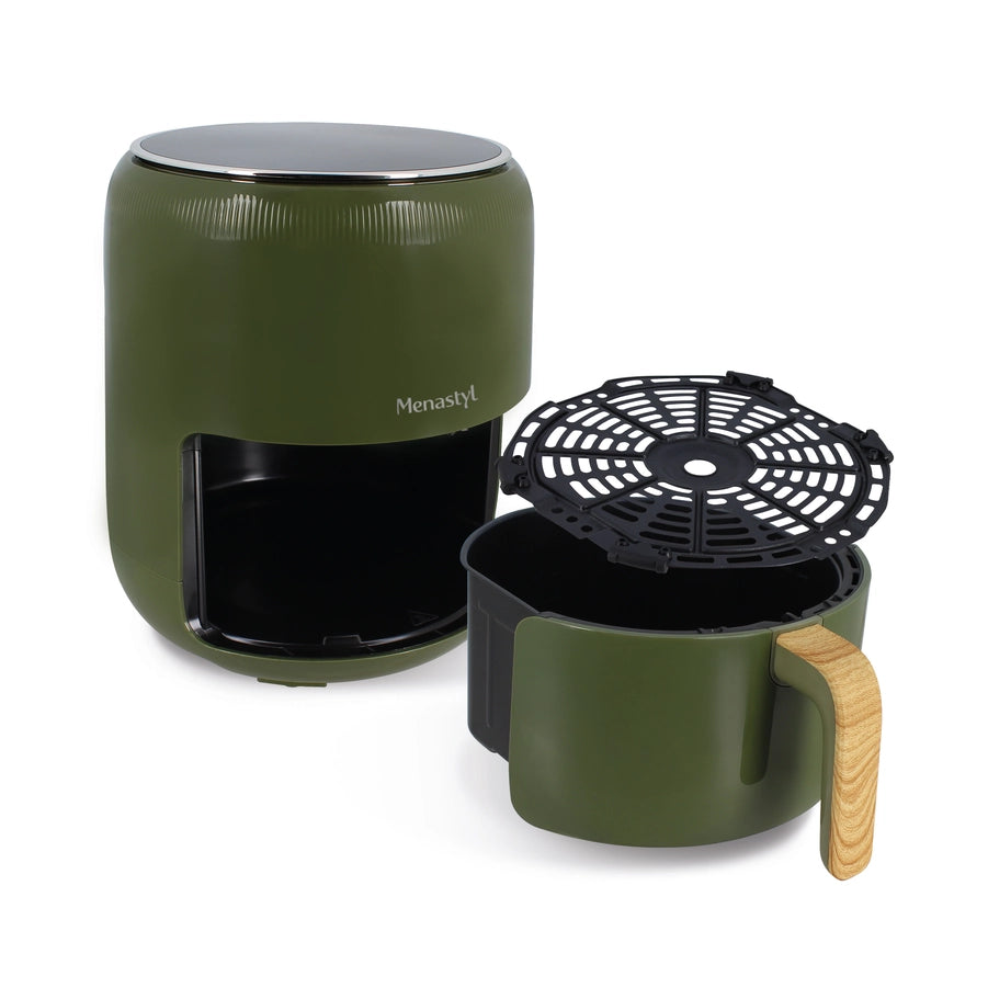 Menastyl airfryer 4,5 l  met handgreep in houtlook - verschillende kleuren
