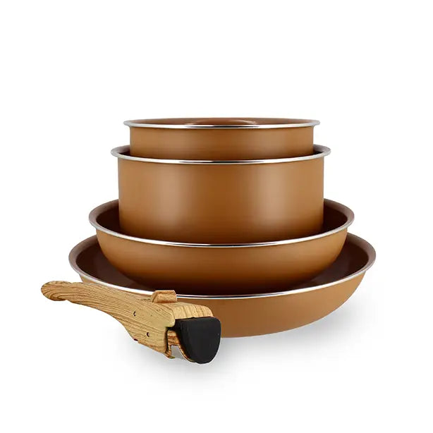 5-piece cooking set in recycled alminium in different colors - 2-layer ceramic coating