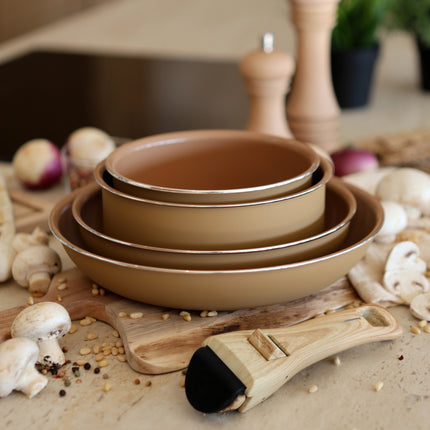 5-delige kookset in gerecycled alminium in verschillende kleuren - 2 laags keramische coating