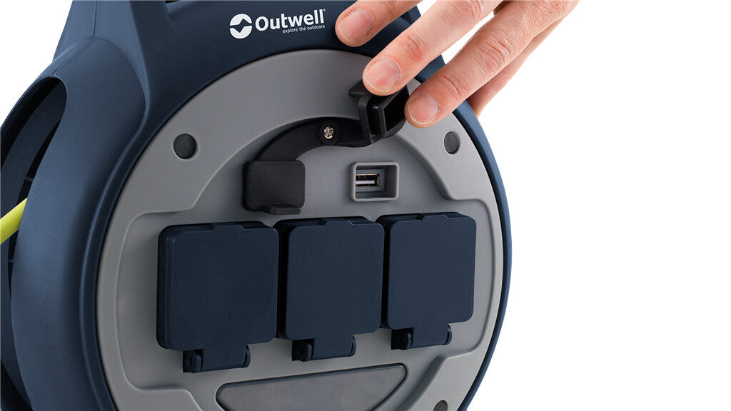 Outwell Mensa Triple power strip with retractable cable and USB/light