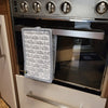 Pannenlappen met camper of caravan print - set van 2 stuks - wit/grijs - Pufz