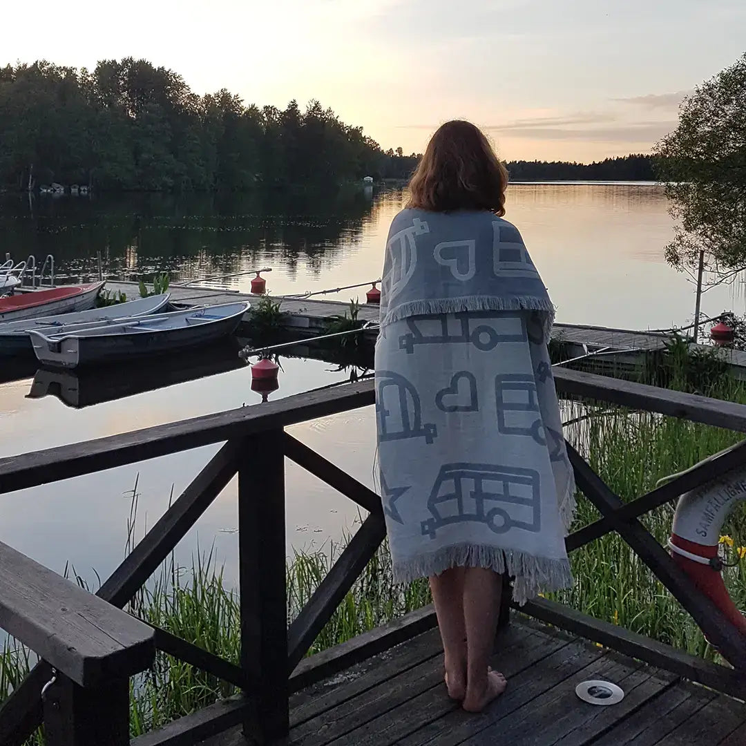 Plaid blankets with camper or caravan print - 160 x 130 cm - Pufz