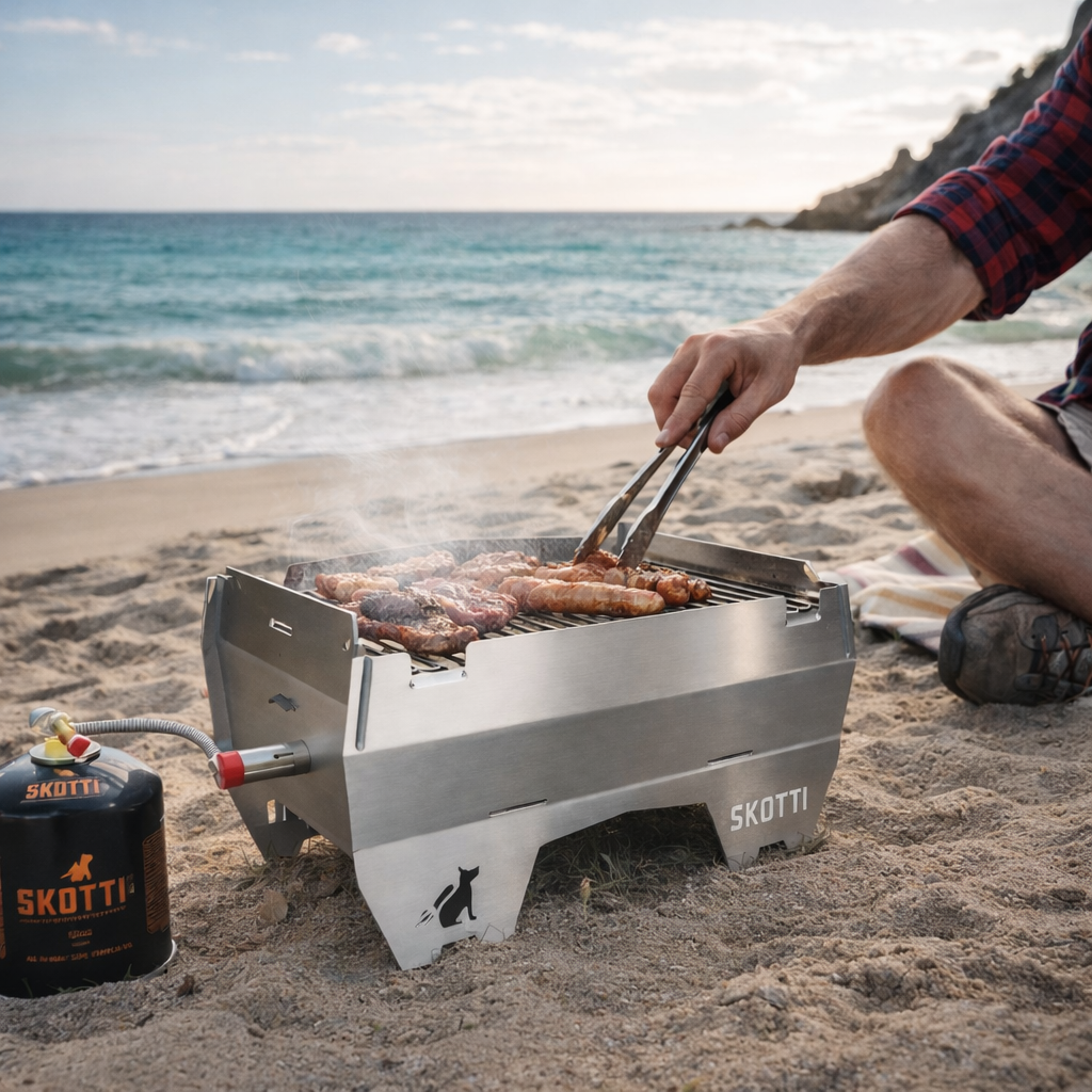 Grill the original - Skotti - foldable BBQ - fits small and large gas canisters