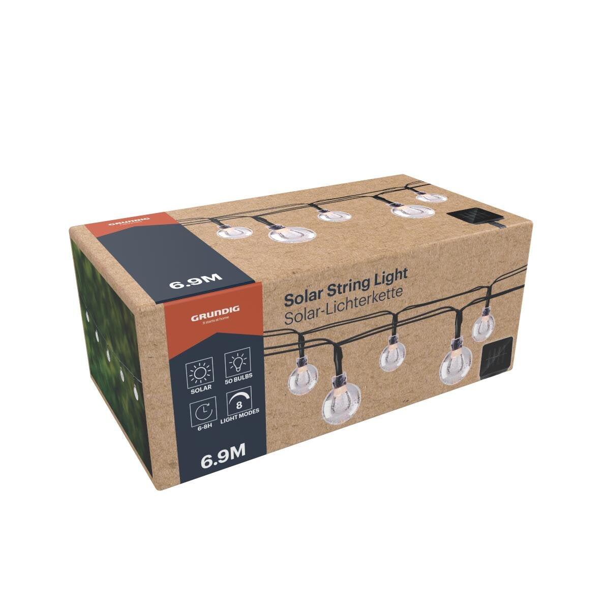 Guirlande solaire 50 LED 6,9 m, blanc chaud - Grundig