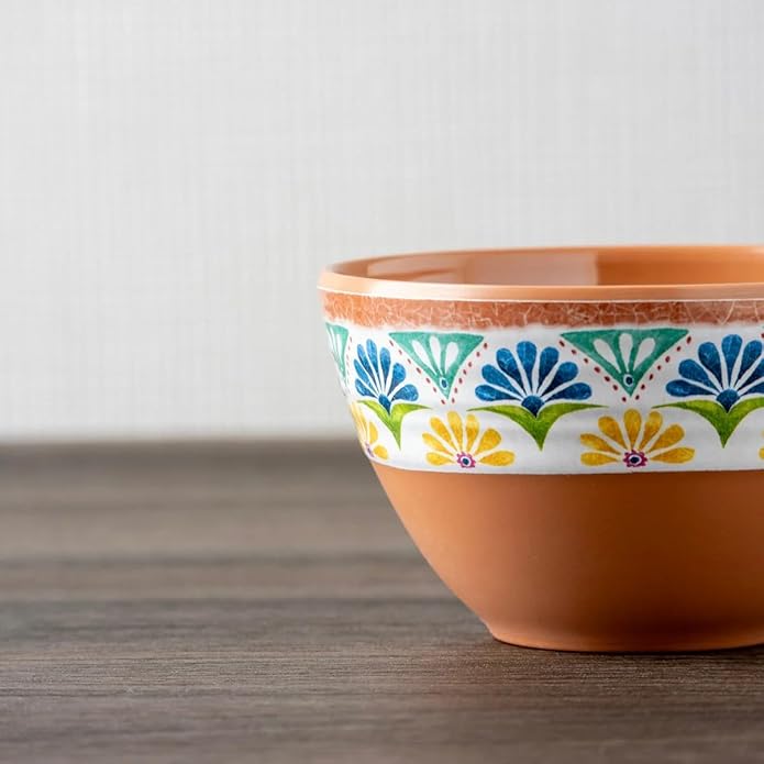 Durable, high-quality melamine tableware with a vibrant southern print: Rio Medallion.