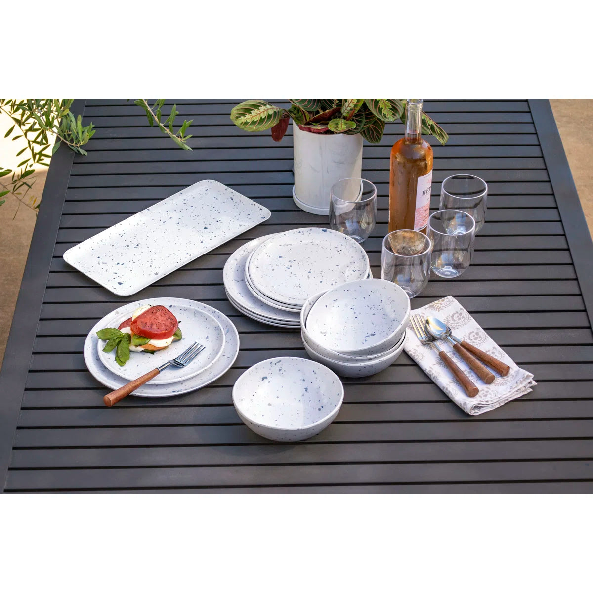 Tarhong - Terrazzo dinnerware from Durable Melamine & Bamboo - Lightweight Campingware for Motorhome & Caravan