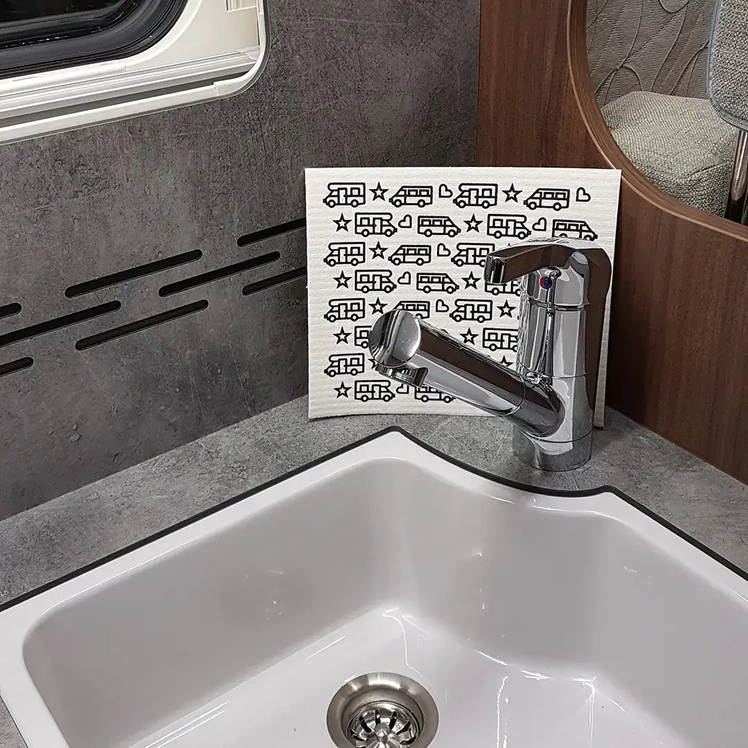 Dishcloth camper pattern white/gray - environmentally friendly - washable - highly absorbent - Pufz