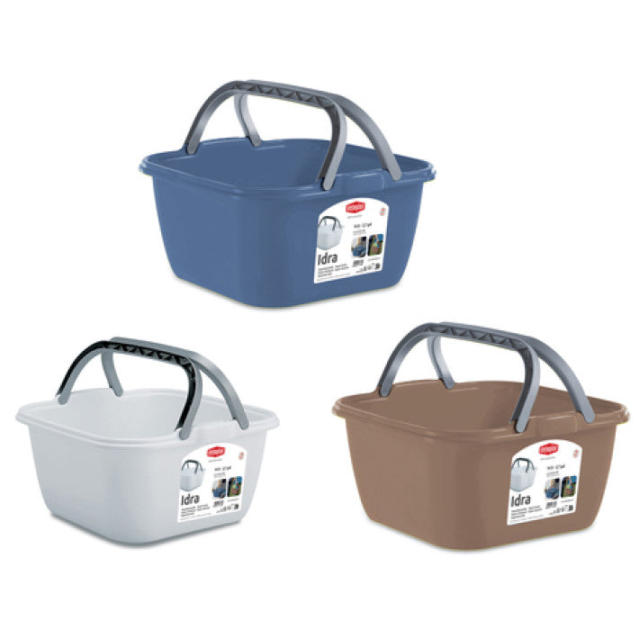 Square 14L wash basin with double carrying handles Idra - Stefanplast