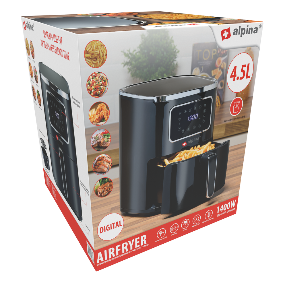 Airfryer mit 4 1/2 Liter Fassungsvermögen, 230 V, digitalem Display, F