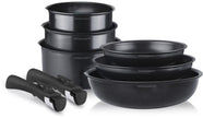 8-piece pan set black with detachable handle - Arthur Martin