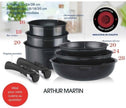 8-piece pan set black with detachable handle - Arthur Martin