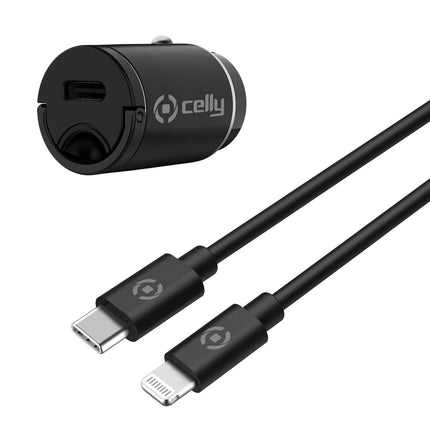 Autolader met usb-c en lightning kabel van Celly