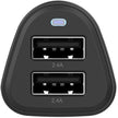 Close-up van autolader ProCompact van Celly met 2 usb-a poorten