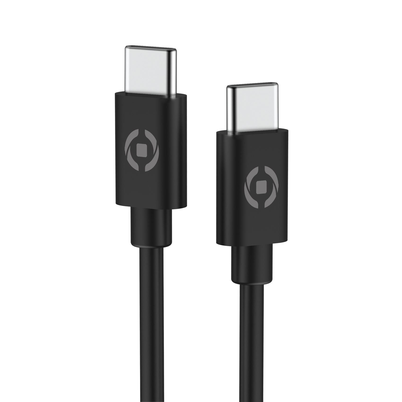 Twee usb-c stekkers met zwarte kabel en logo van Celly