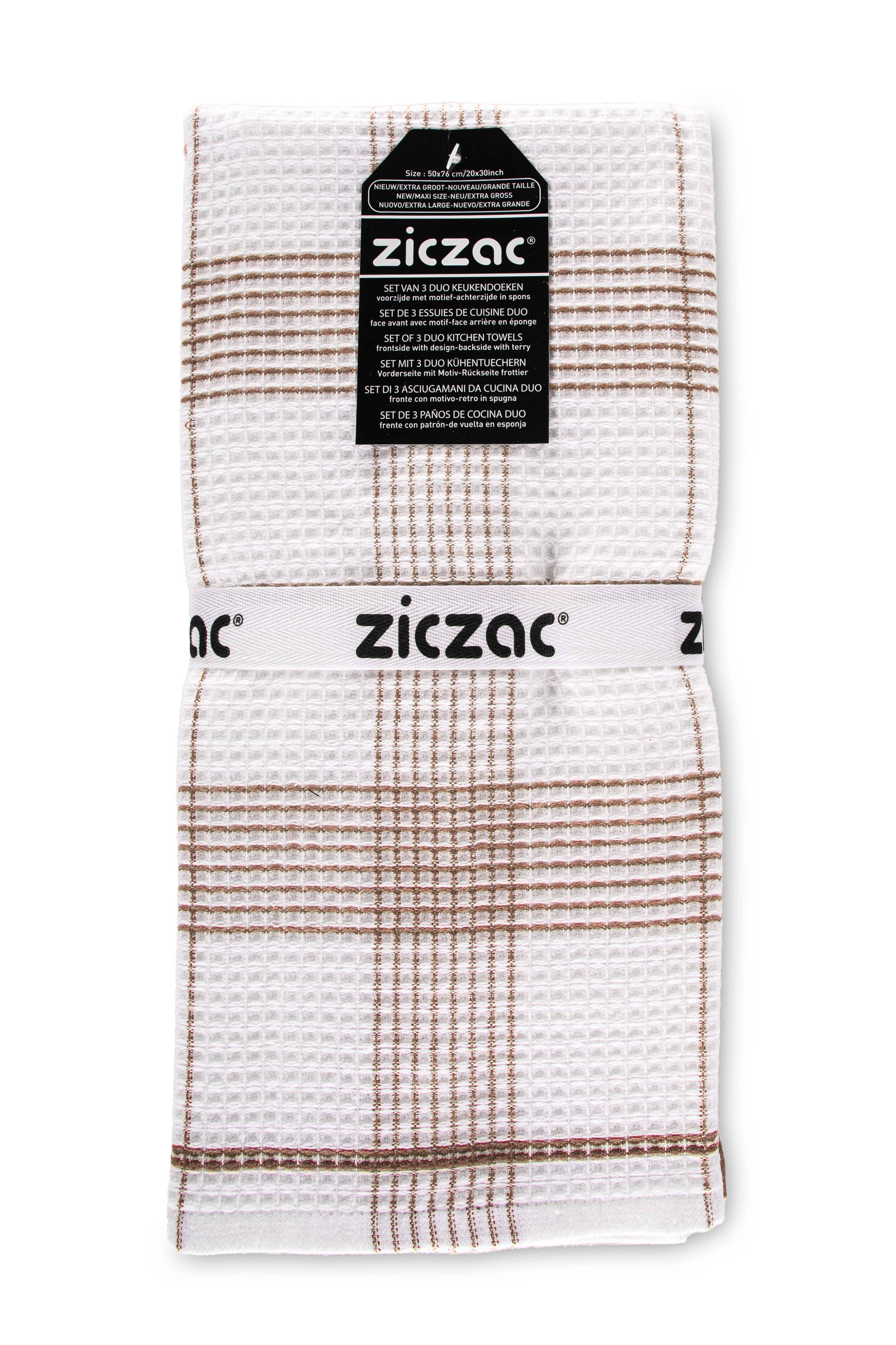 Kitchen towel ZicZac - Culinary dual function - with terry cloth on the inside - set of 3