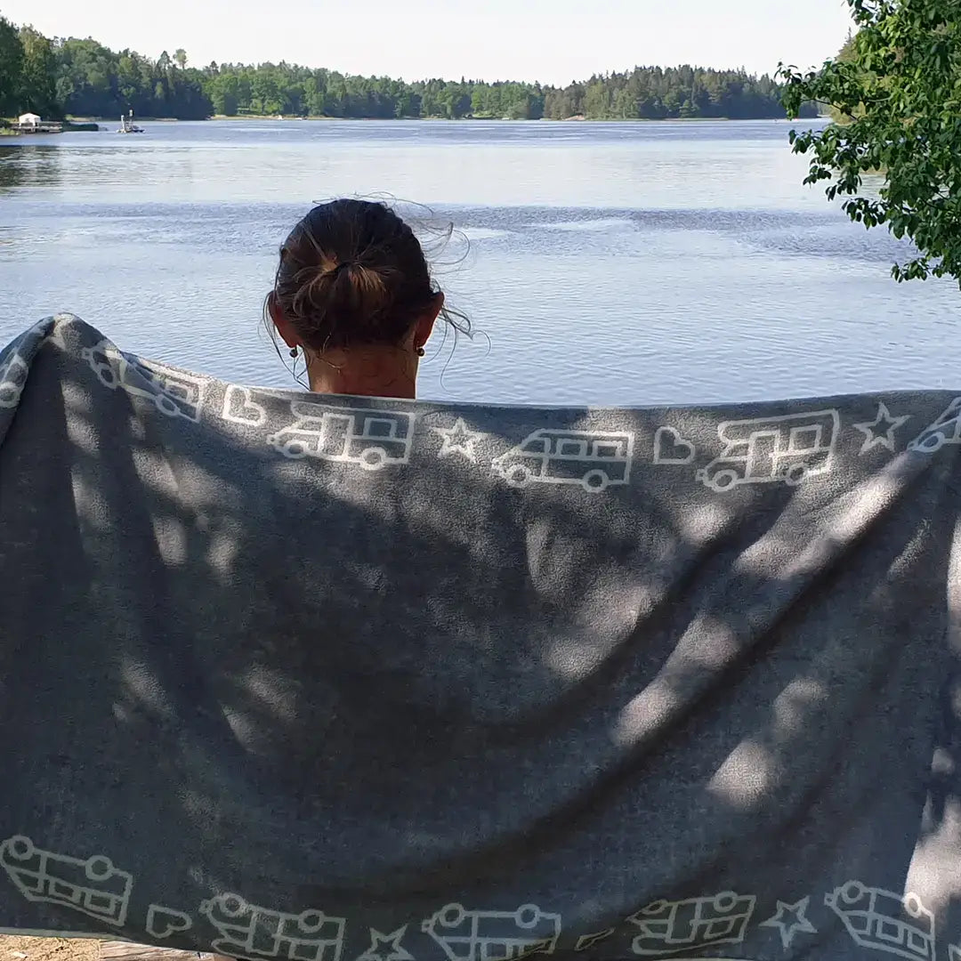 Towel and bath towel camper and caravan - terry cloth - white/gray - Pufz