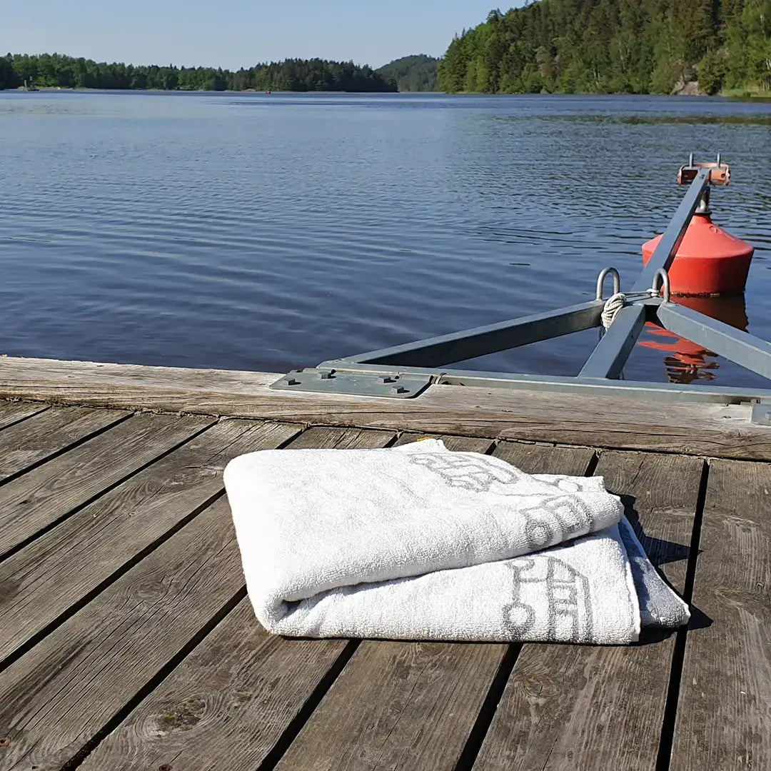 Towel and bath towel camper and caravan - terry cloth - white/gray - Pufz