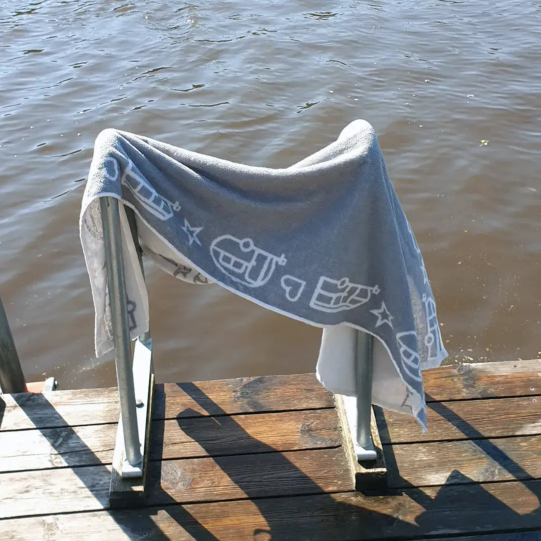 Towel and bath towel camper and caravan - terry cloth - white/gray - Pufz