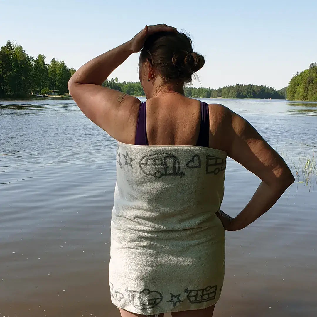 Towel and bath towel camper and caravan - terry cloth - white/gray - Pufz