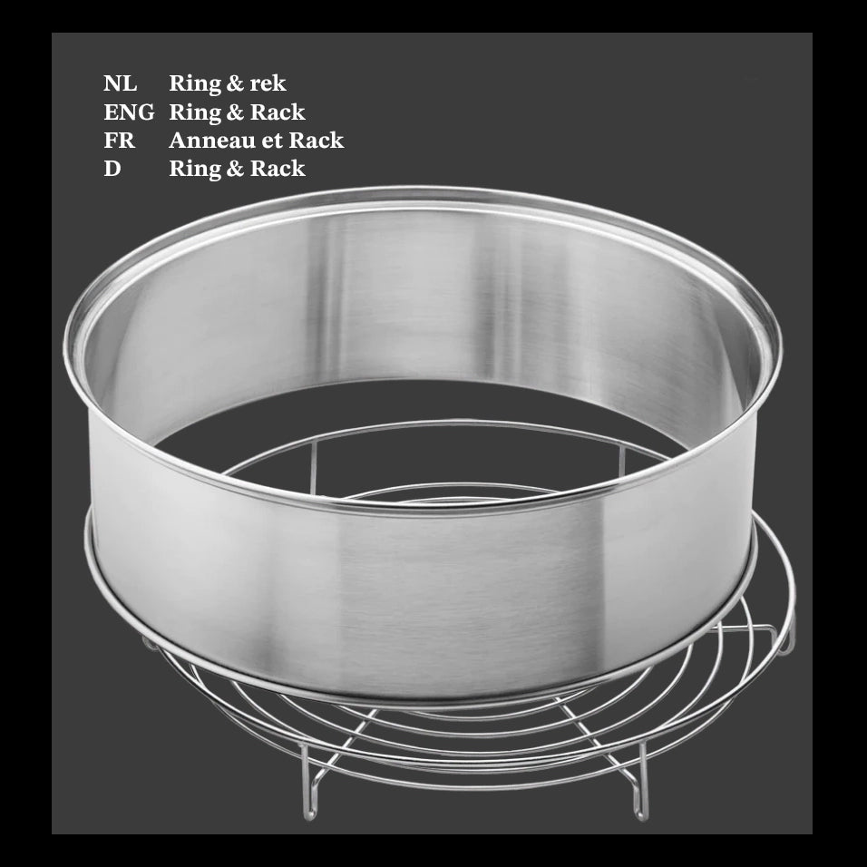 Ronde ring rack met onderaan een rooster en opstaande inox zijkant