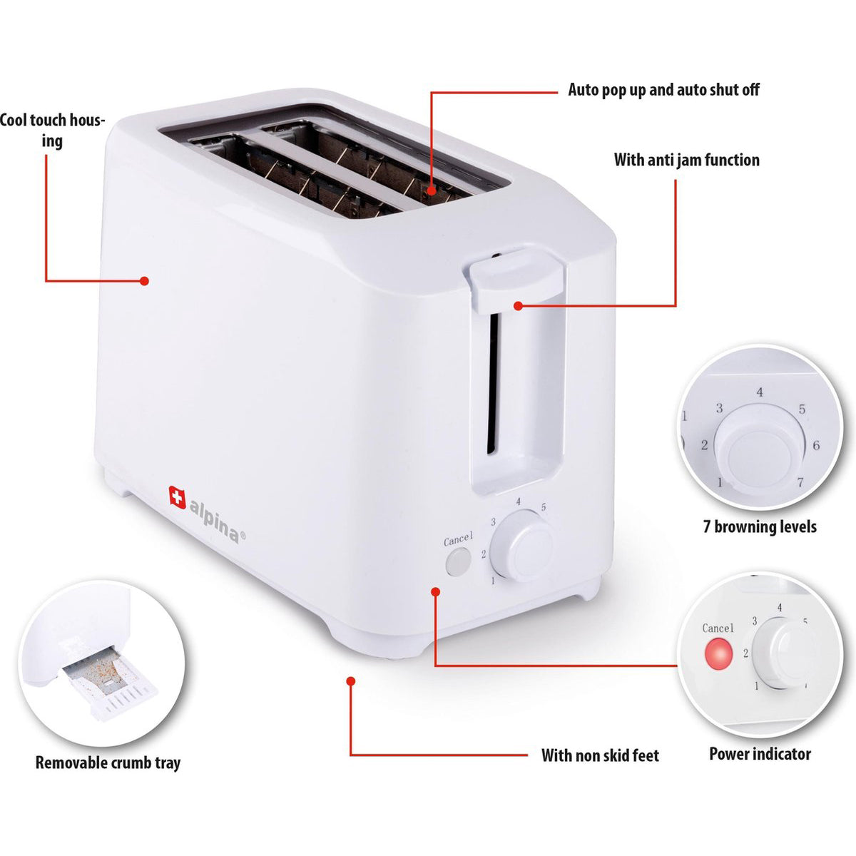 Toaster for 2 slices 700W - Alpina