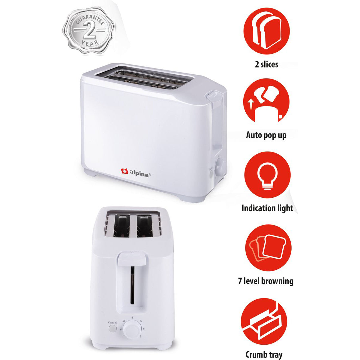 Toaster for 2 slices 700W - Alpina