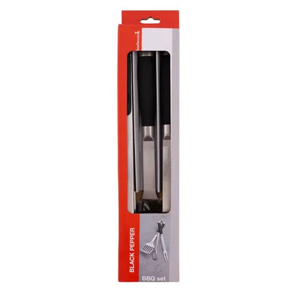 Barbecook - Black Pepper BBQ set of spatula fork and tongs stainless steel - black