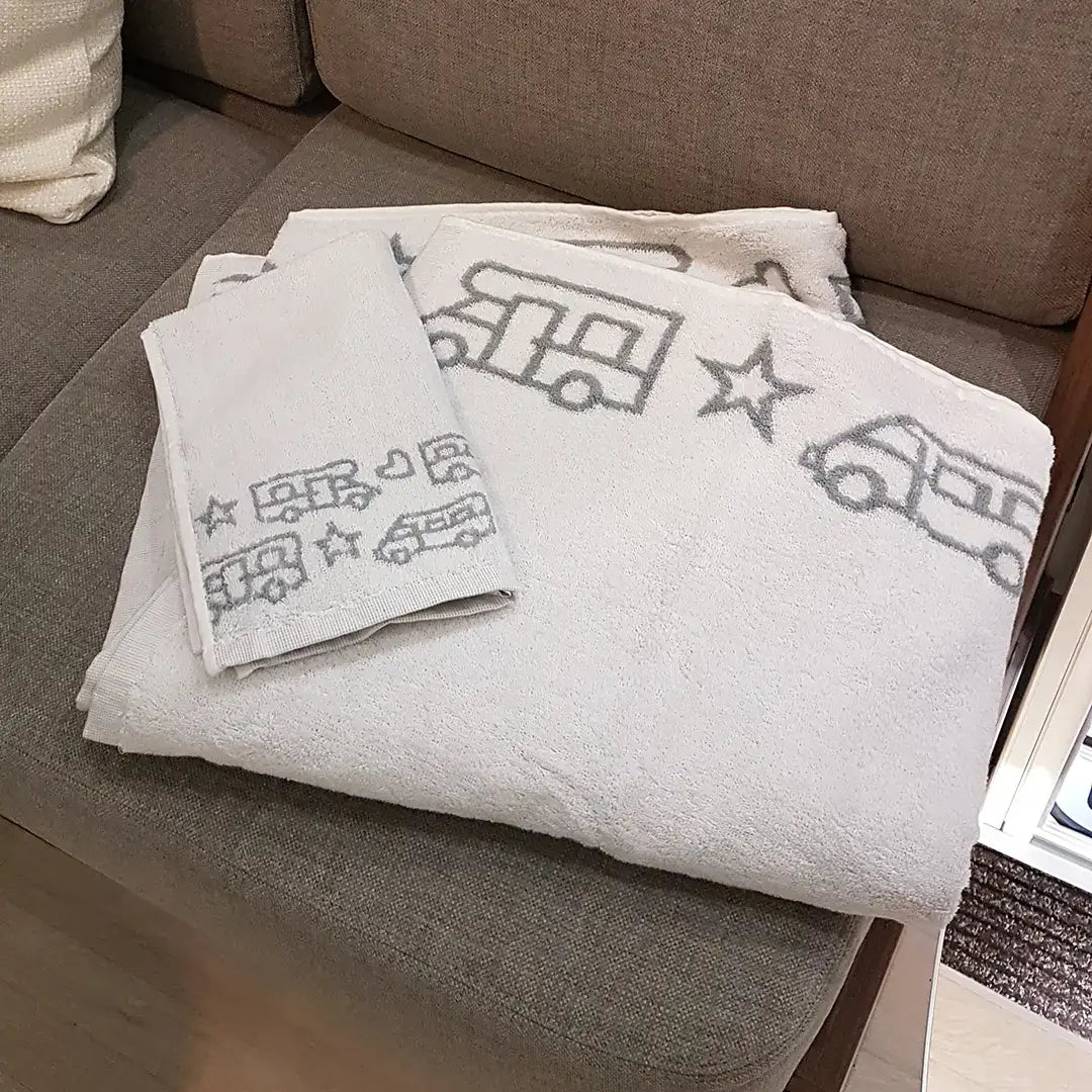 Towel and bath towel camper and caravan - terry cloth - white/gray - Pufz
