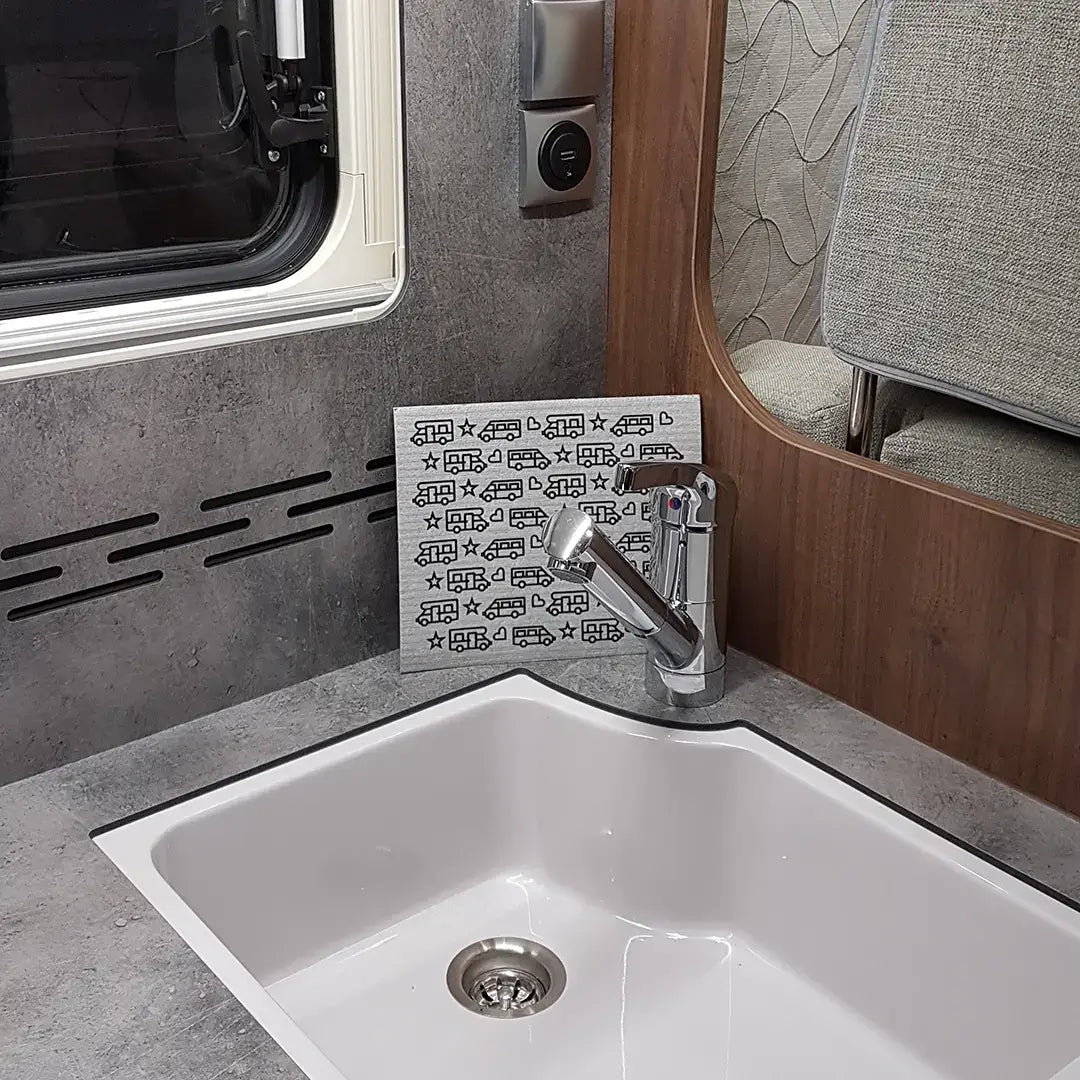 Dishcloth camper pattern white/gray - environmentally friendly - washable - highly absorbent - Pufz