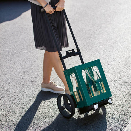 citycruiser rack black in gebruik met groene flessenkrat erop 