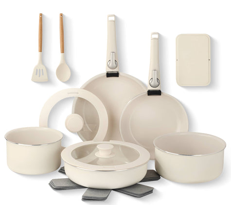 Gotham Steel 18-piece cookware set with removable handles in 3 colors