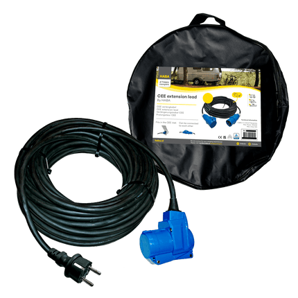 Verlängerungskabel 25 Meter Neopren 3x 2,5 mm² – Schuko-/CEE-Stecker und abgewinkelte Kupplung – in Tasche – Haba