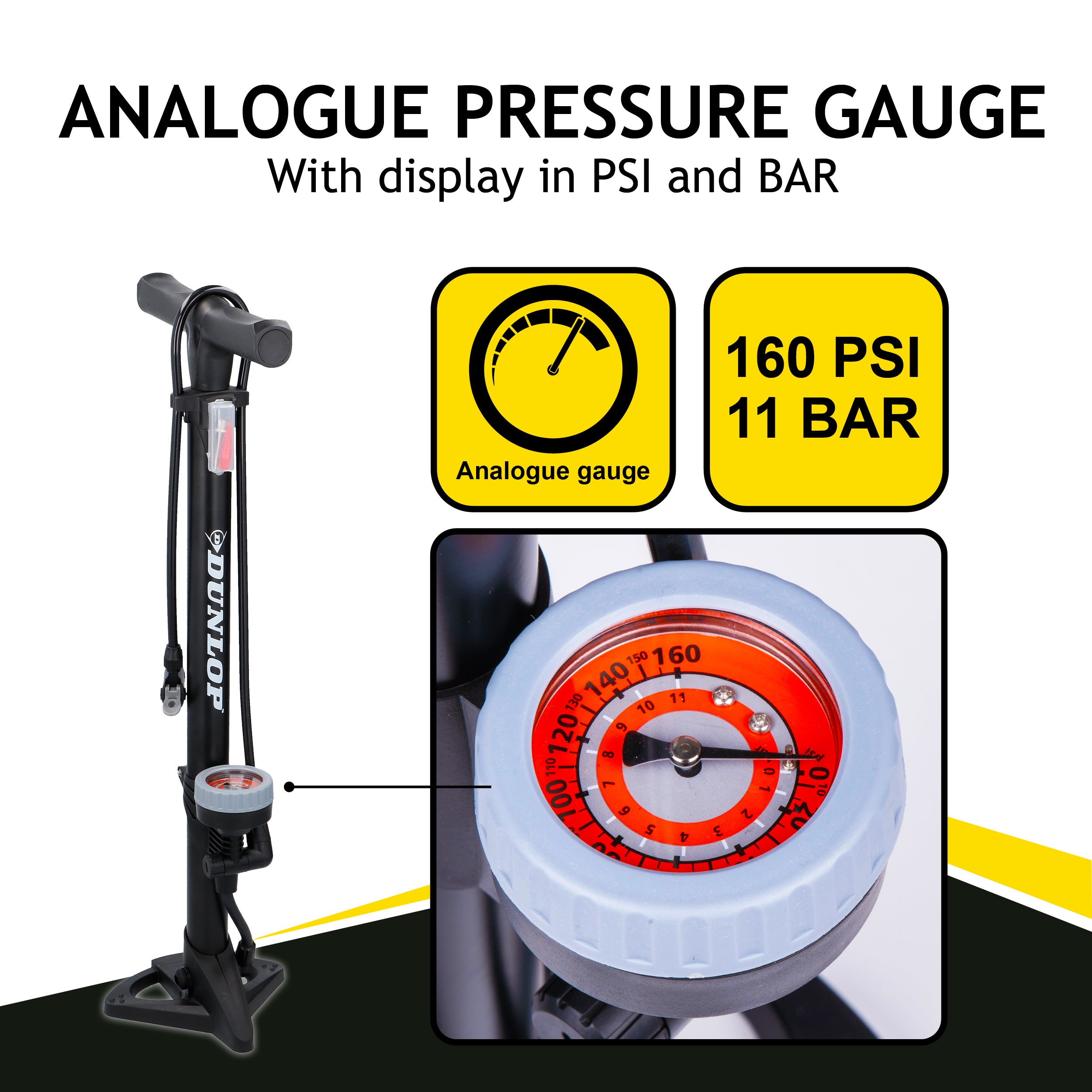 dunlop fahrradpumpe Fahrradpumpe mit Manometer, geeignet für Schrader-, Presta- und Dunlop