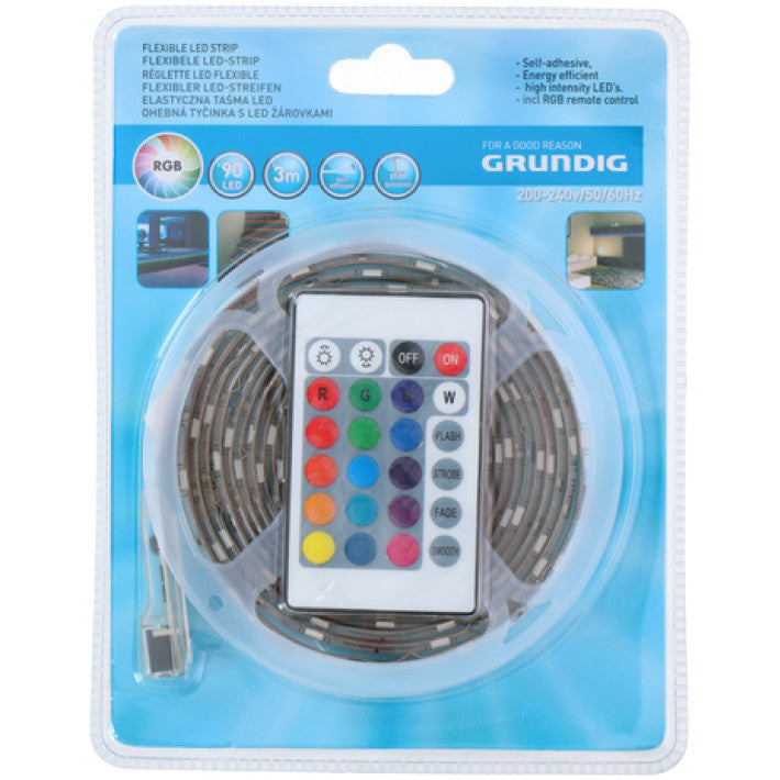 Flexible RGB LED strip of 3 m self-adhesive with remote control - Grundig