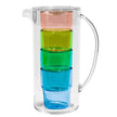 Vier multi-color glazen uit kunststof opgestapeld in een schenkkan Nested Pitcher van Abode.