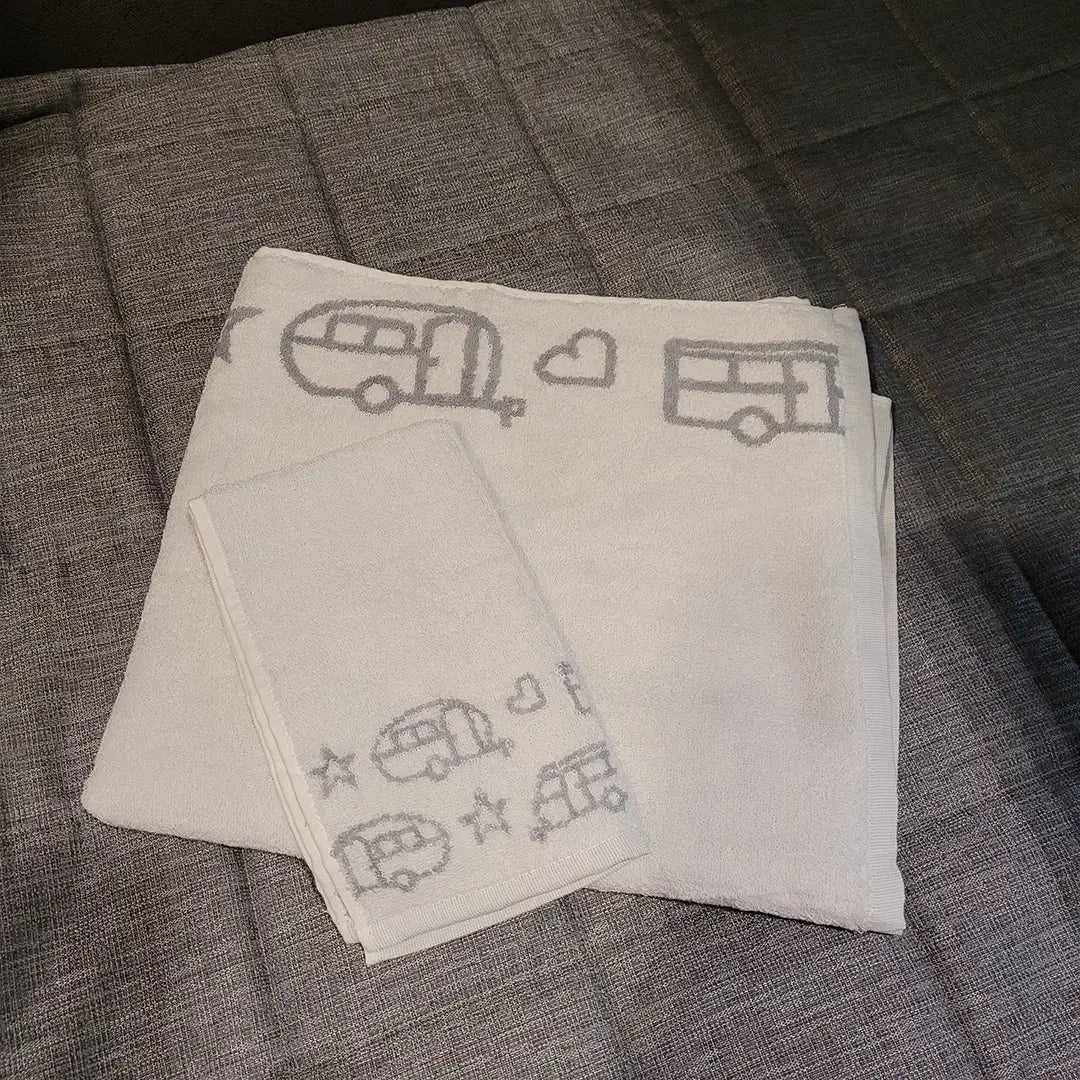 Towel and bath towel camper and caravan - terry cloth - white/gray - Pufz
