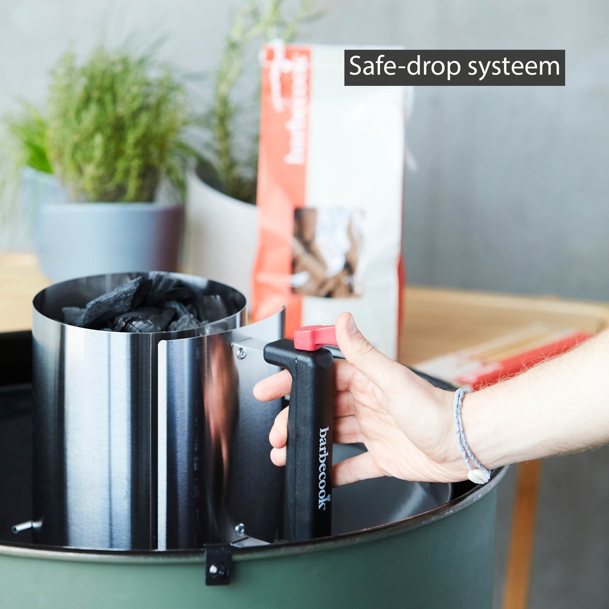 BBQ charcoal or briquettes starter in stainless steel with Safe Drop - Barbecook